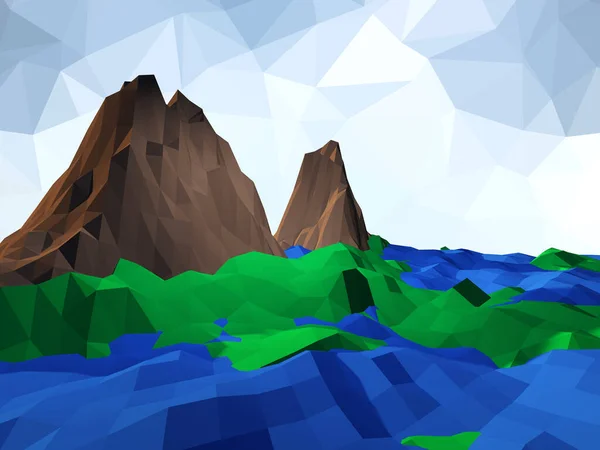 3D render of a low poly abstract landscape