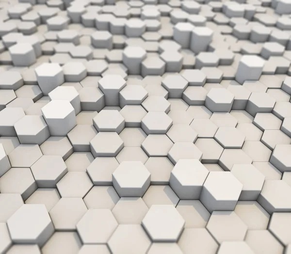 Render Abstract Background Extruding White Hexagons Shallow Depth Field — Stock Photo, Image