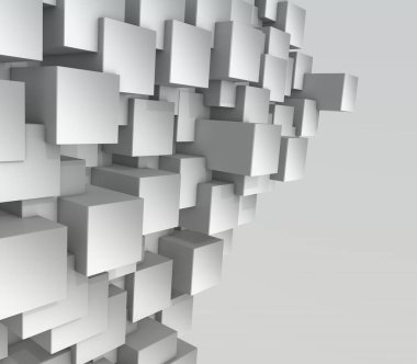 Modern teknoloji arkaplanının 3 boyutlu görüntülemesi. Küplerden oluşan bir duvar.
