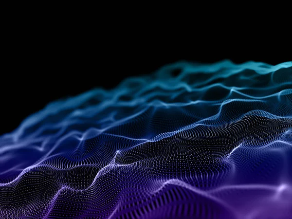 流动粒子的三维渲染设计 网络通信背景 — 图库照片