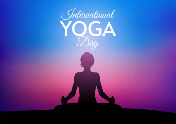 International Day Yoga Background Female Sunset Sky — Stock Vector