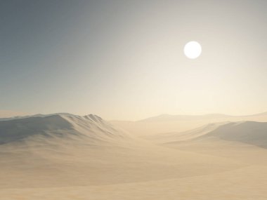 Kum tepecikli bir çöl manzarasının 3 boyutlu görüntüsü