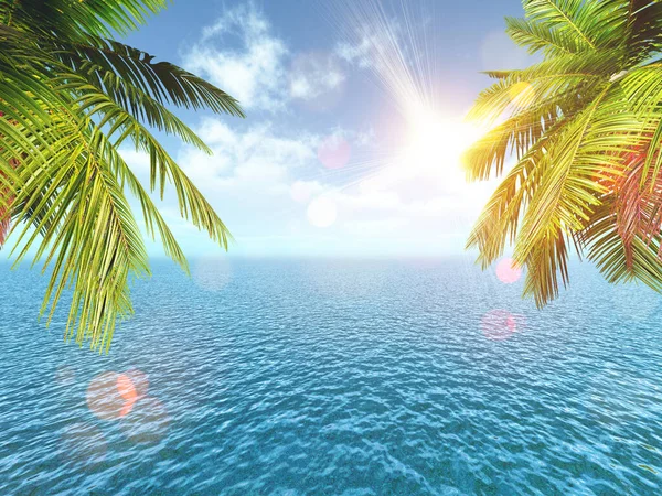 Render Tropical Landscape Palm Trees Blue Ocean — Stock fotografie