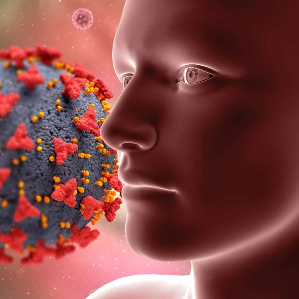 Рендеринг Медичного Фону Чоловічим Обличчям Клітинами Вірусу Covid — стокове фото
