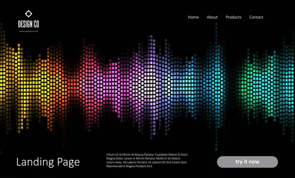 Αφηρημένη Ιστοσελίδα Landing Page Πολύχρωμο Σχεδιασμό Ηχητικών Κυμάτων — Διανυσματικό Αρχείο