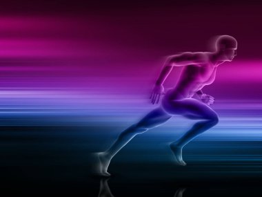 3D render of a speed motion background with male figure sprinting 