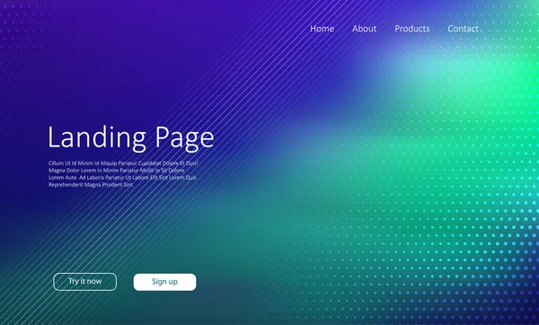 Página Web Abstracta Landing Page Con Diseño Puntos Medio Tono — Vector de stock
