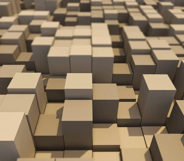 Render Abstract Landscape Extruding Cubes Shallow Depth Field — Stock Photo, Image