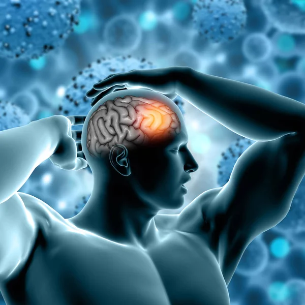 Darstellung Eines Medizinischen Hintergrunds Mit Männlicher Figur Und Gehirn Hervorgehoben — Stockfoto