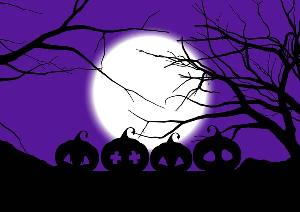 Halloween Background Spooky Pumpkins Trees — Stock Vector