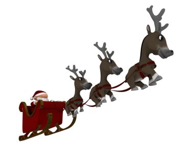 Ren geyiği ve santa 3D render