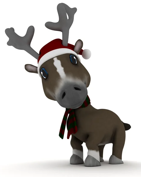 Christmas reindeer in santa hat — Stock Photo, Image