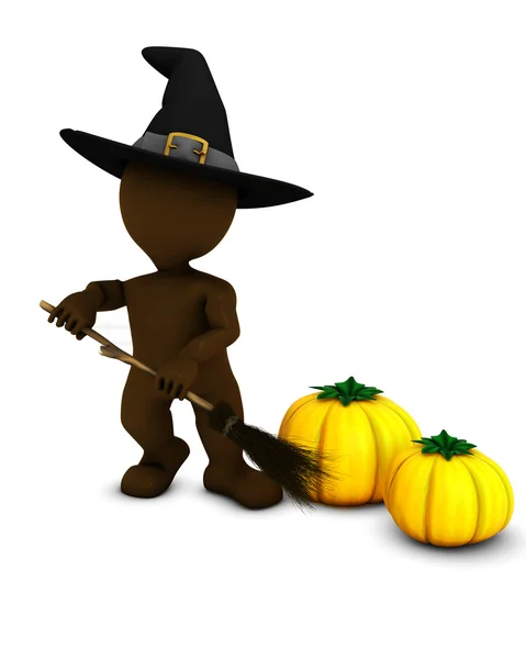 3D Morph Man Witch with pumpkins — Stock Photo, Image