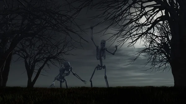 Хэллоуин фон со скелетами — стоковое фото