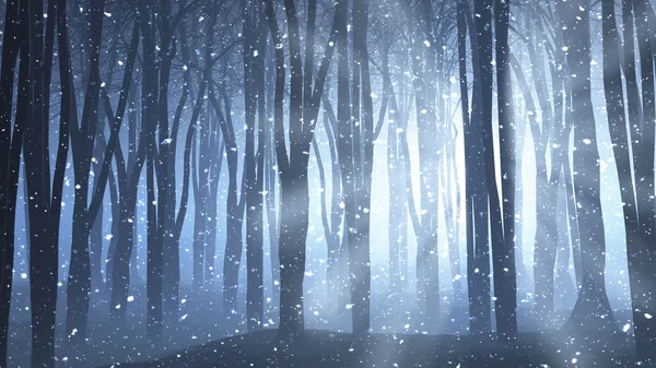 Forest scene on a winters nights — Stock Photo, Image