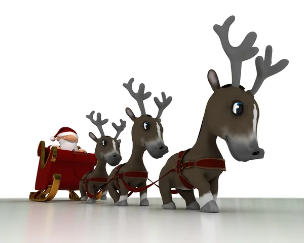 圣诞老人和驯鹿的 3d 渲染 — 图库照片