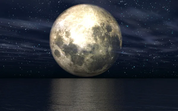 3D Hintergrund mit Mond über dem Meer — Stockfoto