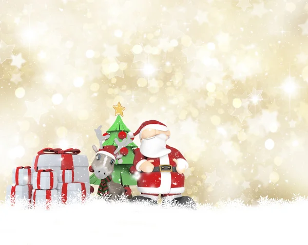 Gold Weihnachten Hintergrund mit Weihnachtsmann und seinem Rentier — Stockfoto