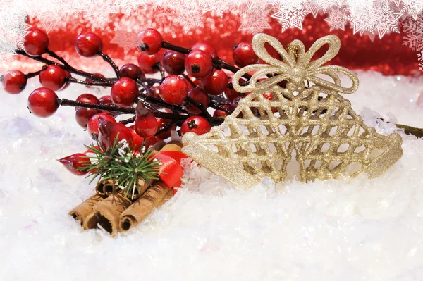 Fond de Noël avec cinammon, baies et flocons de neige — Photo