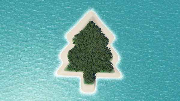 Tropical island shaped like a Christmas tree — Stock Photo, Image