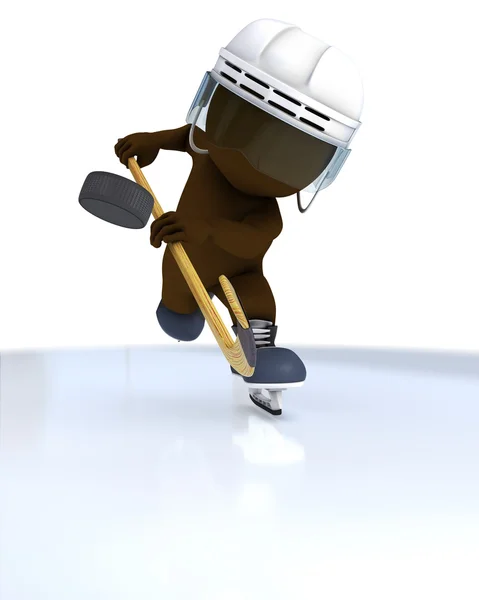 3D Morph Man playing ice hockey — Stock Photo, Image