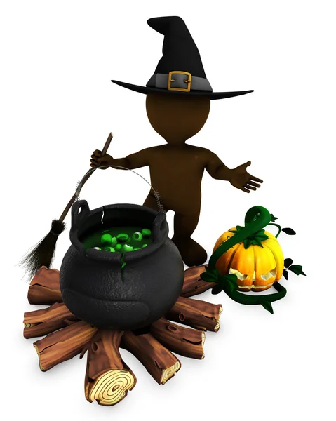 3D Morph Man Ведьма с котлом — стоковое фото