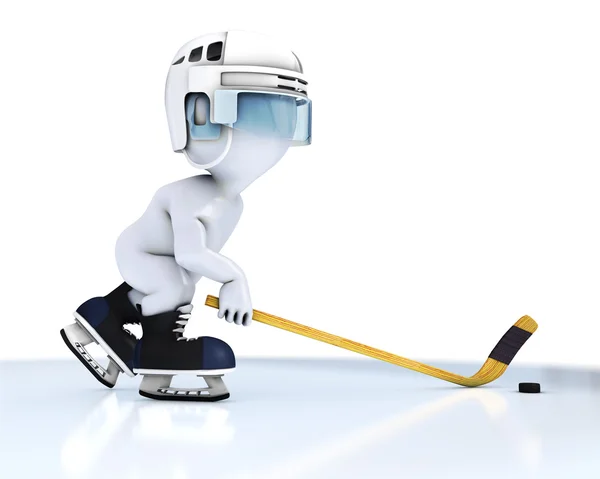 3D Morph Man playing ice hockey — Stock Photo, Image