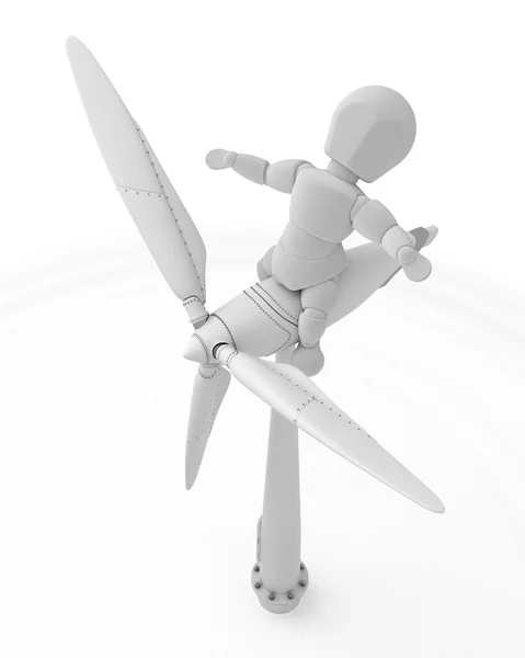 Renderização 3D de um homem com turbina eólica — Fotografia de Stock