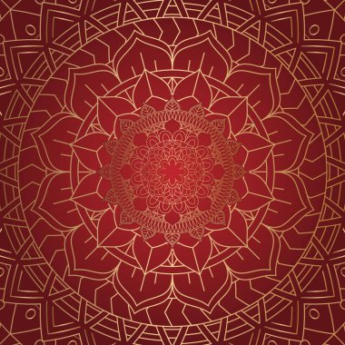 Lüks kırmızı ve altın rengi mandala tasarımlı zarif bir arka plan. 