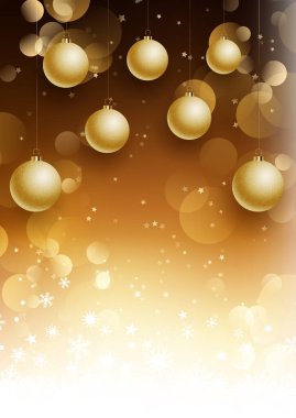 Altın takılar ve kar tanesi tasarımlı dekoratif bir Noel arkaplanı.