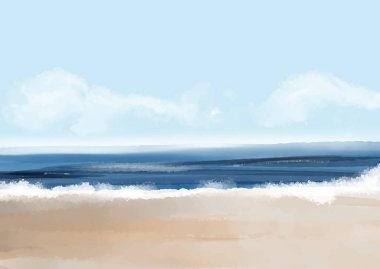 Özet olarak el boyaması, suluboya plaj manzarası.