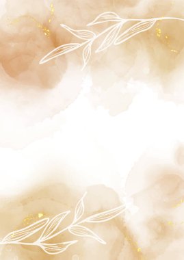 Çiçekli elementler ve altın parıltılı tasarım ile el boyası suluboya arka plan