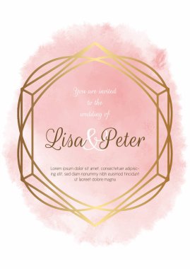 Dekoratif altın çerçeveli elle boyanmış düğün davetiyesi tasarımı