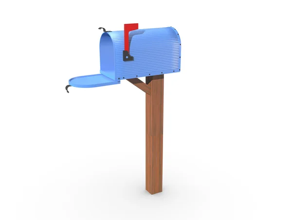 Rendering 3D di una cassetta postale blu aperto — Foto Stock