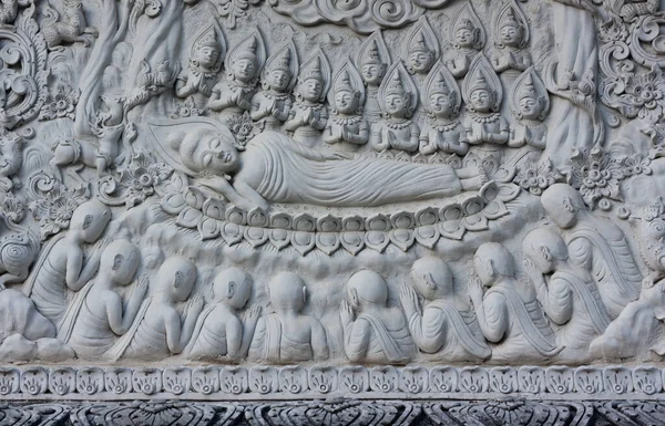 Biografia Lord Buddha Realizzato Cemento Nudo Decorazione Sul Muro Muro — Foto Stock