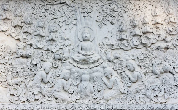 Biographie Lord Buddha Fait Ciment Décoration Sur Mur Mur — Photo