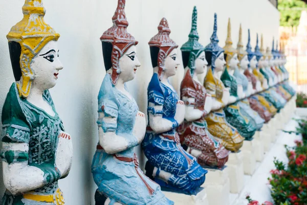 Rows Colorful Angel Statues Used Decorate Temples Northern Thailand — 图库照片