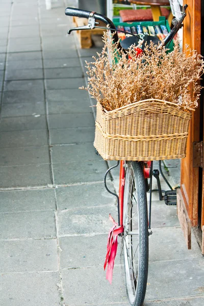 Bicicletta rossa con cestino — Foto Stock