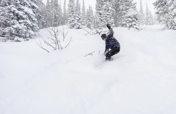 Snowboarder coming down the mountain — Stock Photo, Image