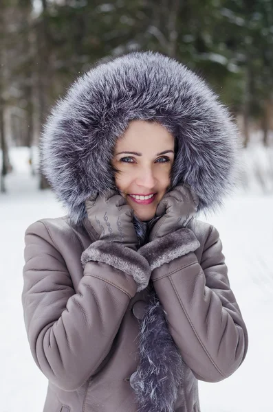 Bir kış yürüyüş güzel bir kadın portresi — Stok fotoğraf