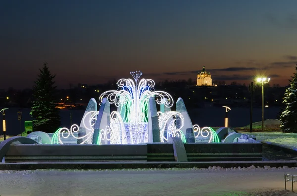 Fonte com iluminação de Ano Novo — Fotografia de Stock