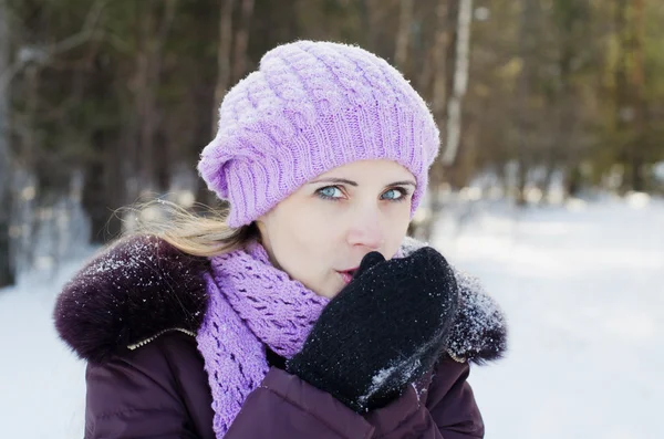 The beautiful woman on walk in the winter — Stock Photo, Image