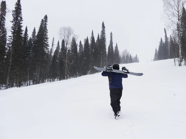 Snowboarder monter la colline — Photo