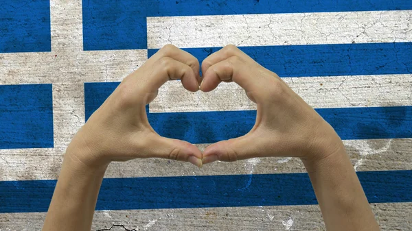 Manos Símbolo del corazón Grecia Bandera —  Fotos de Stock