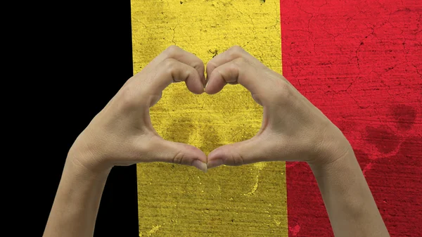 Händer hjärtat Symbol Belgien flagga — Stockfoto