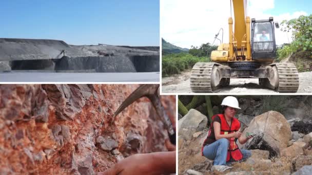 Bergbauprozess und Aktivitäts-Collage — Stockvideo