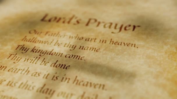Religieuze christelijke tekst lords prayer — Stockvideo