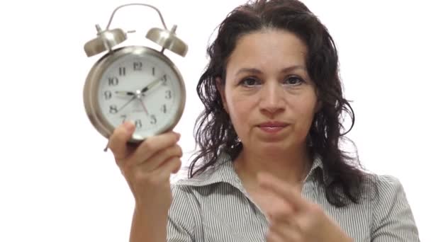 Mujer loca gerente con reloj de tiempo — Vídeos de Stock