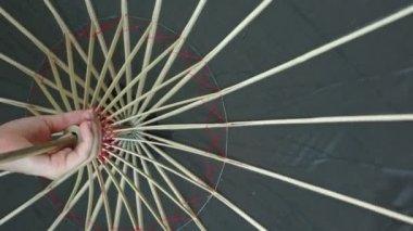 Siyah Asya şemsiye Twirling kadın