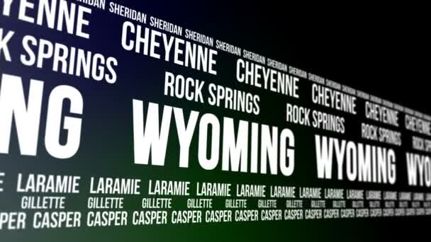 Estado de Wyoming e metrópoles Scrolling Banner — Vídeo de Stock